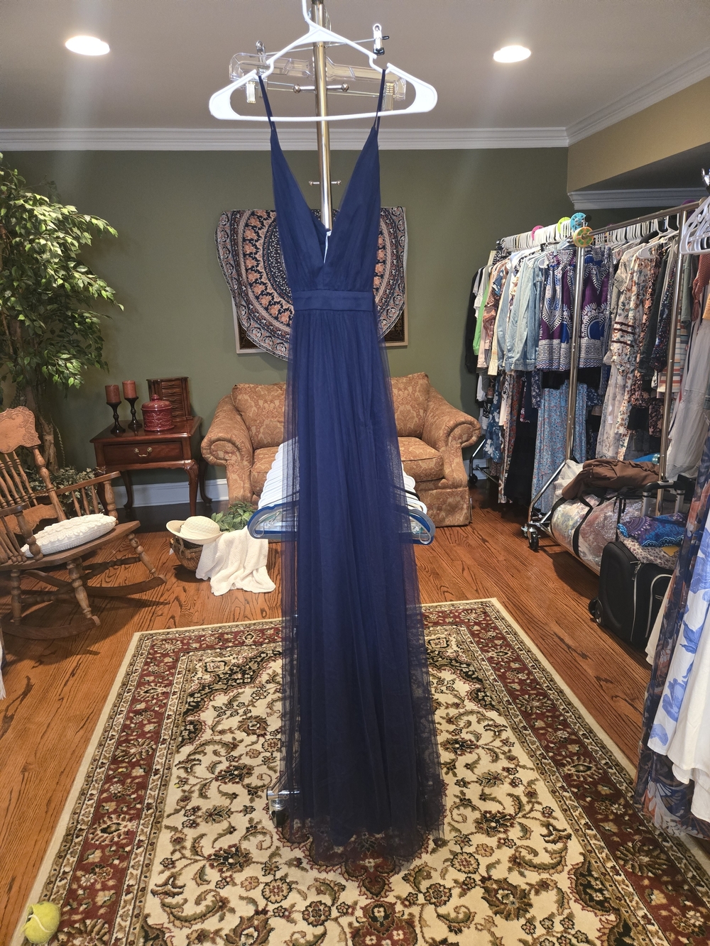 Lulu's Navy Deep V Tulle Maxi Dress - Picture 2 of 2